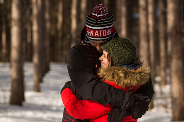 winter engagement, Ottawa_YOW_engagement_winter_snow_forest_portrait_smile